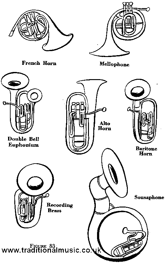 horn, mellophone, double bell euphonium, alto horn, baritone horn, sousaphone